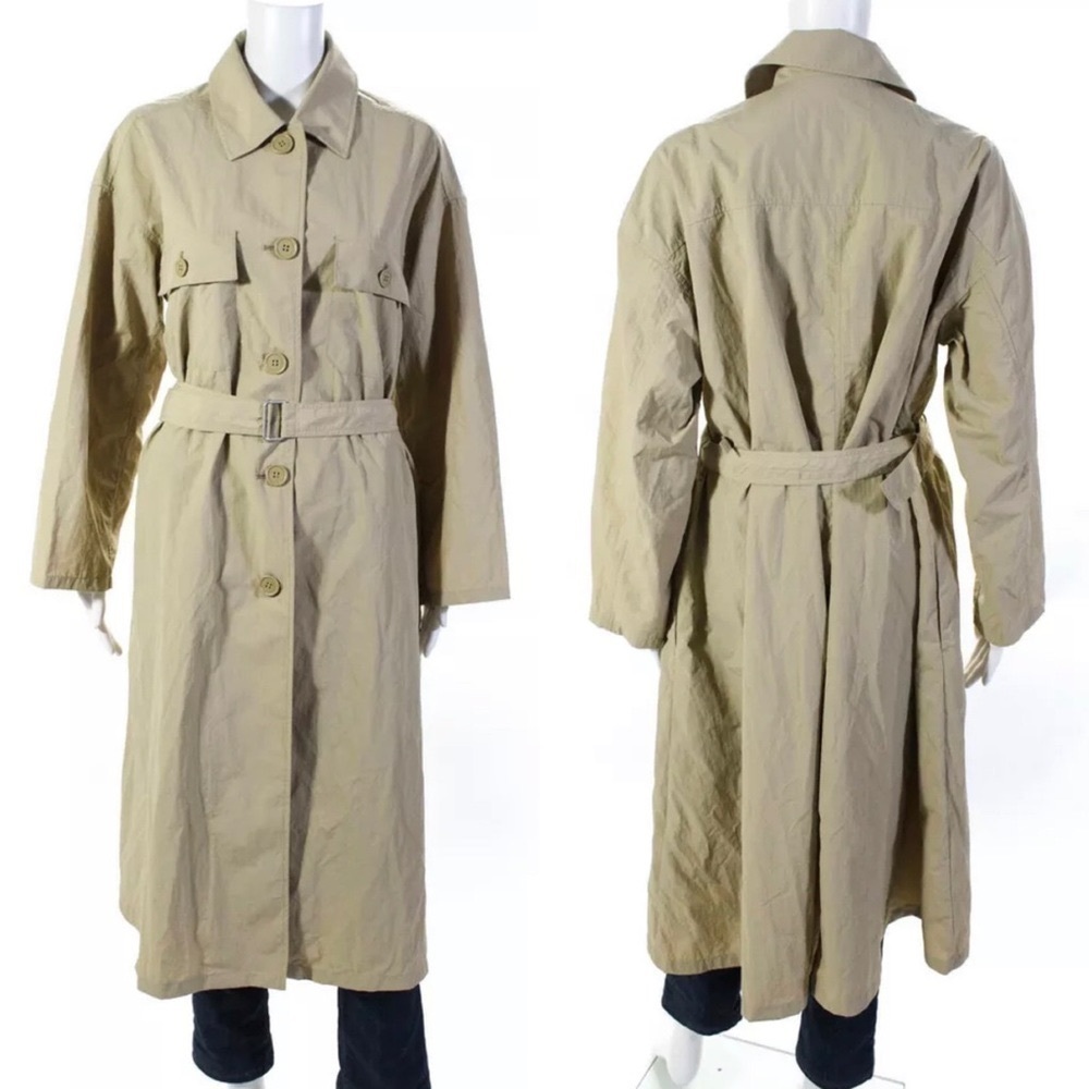 Moussy | Nylon Button Up Belted Trench Beige Windbreaker Coat Jacket S